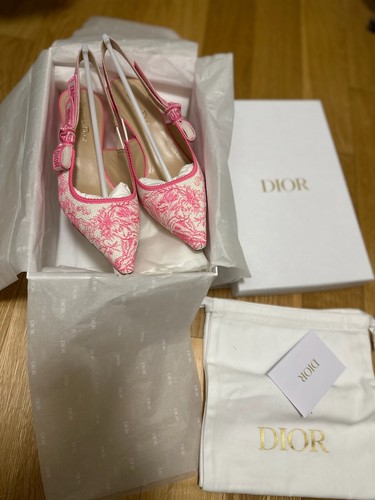 NEW DIOR J'ADIOR SLINGBACK PUMP EMBROIDERED COTTON PINK Toile De Jouy 37.5 7.5 - 第 2/9 張圖片