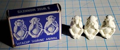 VERY RARE 1960s No Evil Monkey Vitacup Ivorine Figure with Original Box! NICE!