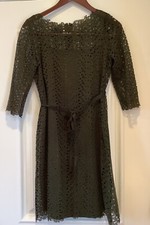 Talbots Petite Dress Size 6 Petite Green Lace With Slip Dress 3/4 Sleeves Fairy