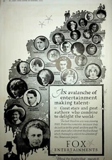 Original 1919 Ad for Fox Film Corporation, an avalanche of entertainment