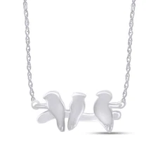 925 Sterling Silver Birds on a Branch Necklace