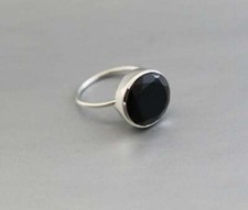 Natural Black Onyx Ring,925 Sterling Silver Ring,Round Stone Ring,Gift For Her