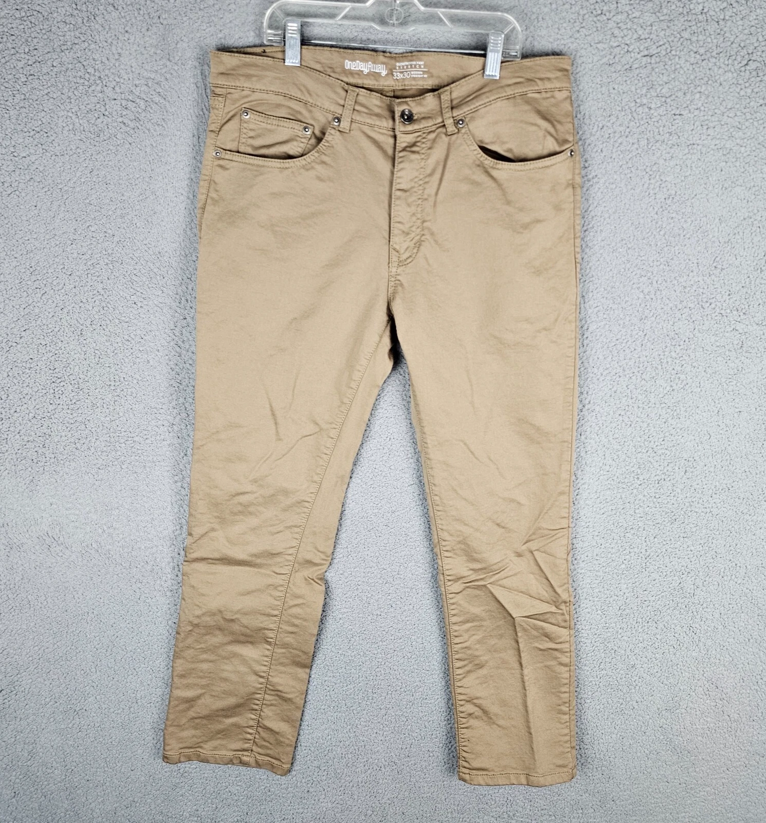 One Day Away Globetrotter Pants Mens 33x30 Beige Stretch Modern Straight Fit