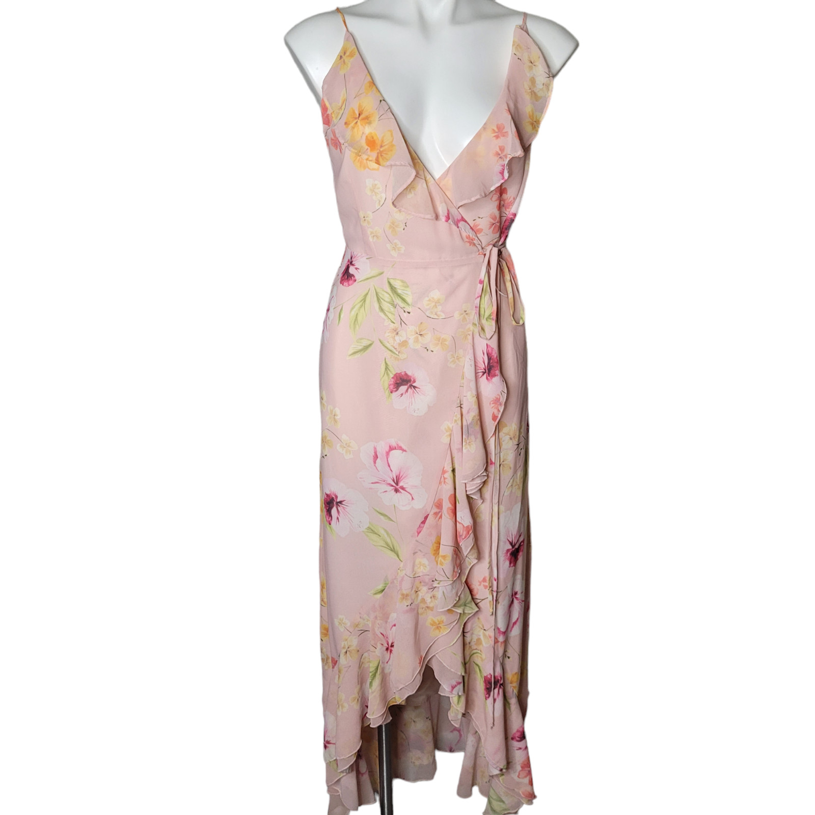 Yumi Kim Meadow Maxi Wrap Dress pink ruffle Floral Sp… - Gem