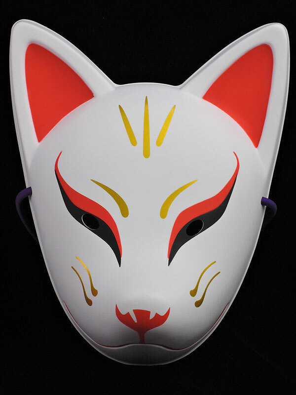 kitsunekonkonさん専用　白樺10本 NEW Japanese White Fox God Mask Tenko Red Pattern PVC For Kid 22.5