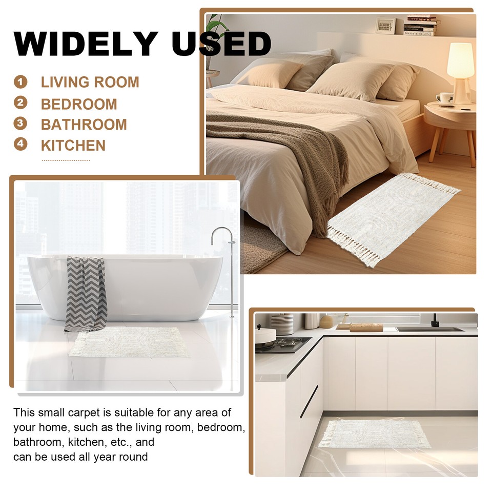 Bathroom Rugs Beige Bathroom Mat with Tassels Washable Multipurpose