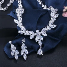 CWWZircons Brilliant Cubic Zirconia Women Drop Earring Party Costume Jewelry Set