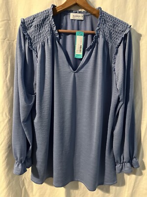 NWT Stitch Fix Kaileigh Blouse Tunic Top Peasant Ruffle Light Blue Plus Sz 2X