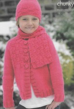 Long & Short Jackets, Hat & Scarf in chunky wool to fit 12 month-6 yrs A20