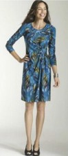 J Jill WHEREVER Blue/Multi Abstract Gather Waist Stretch Jersey Dress XS