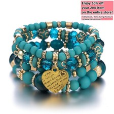 Stack Layering Beads Wrap Bracelet W/ Charms Bohemian Stretch Multi-Color Unisex