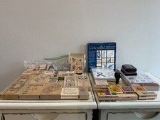 Vintage Wood Block Rubber Stamps Lot Of 80 For Paper Scrapbooking Crafting Art