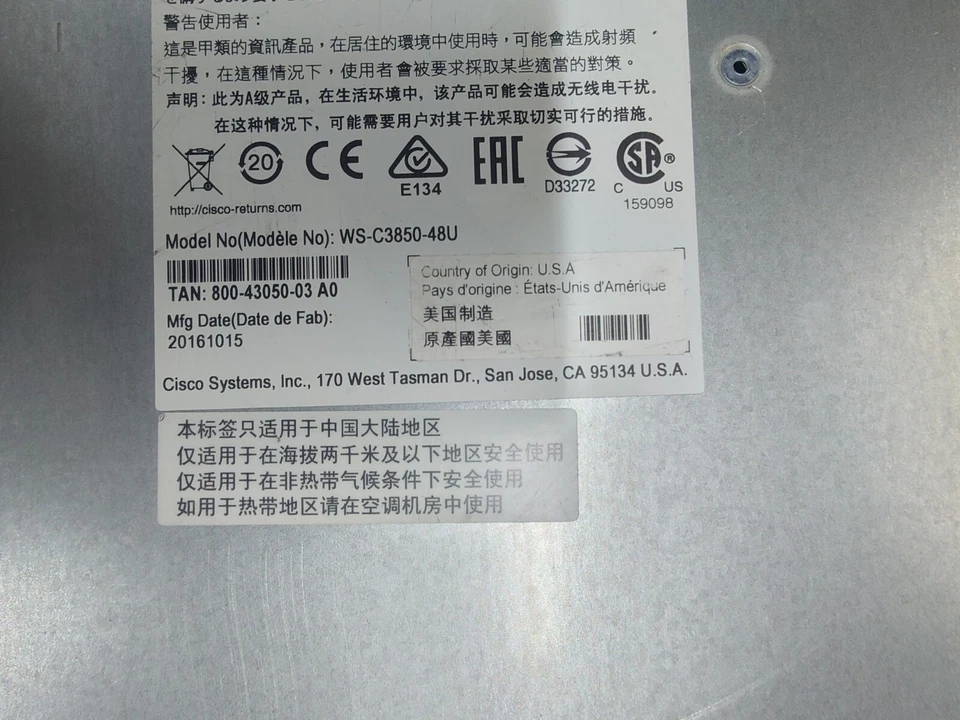 Cisco WS-C3850-12X48U-E 48Port 12 mGig+36 Gig UPoE Switch *No power cord* - Image 2 of 4