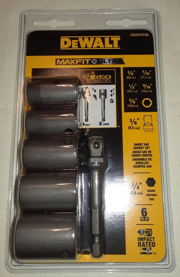 DeWalt DWAFSFS6 MAXFIT ULTRA Carbon Steel Drive Socket 6-Pc Set & 1/4" Adapter - Image 4 of 4