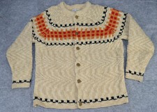 Vintage Jonathan Richards Cream wool Nordic Fair Isle cardigan sweater 44M USA