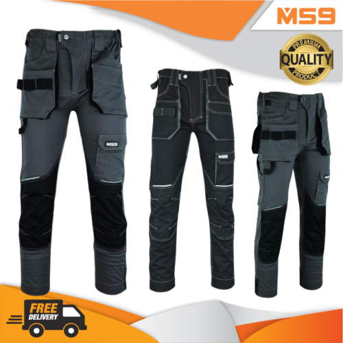 MS9 Mens Cargo Combat Slim Fit Stretch Spandex Work Working Trousers Pants - Afbeelding 1 van 8