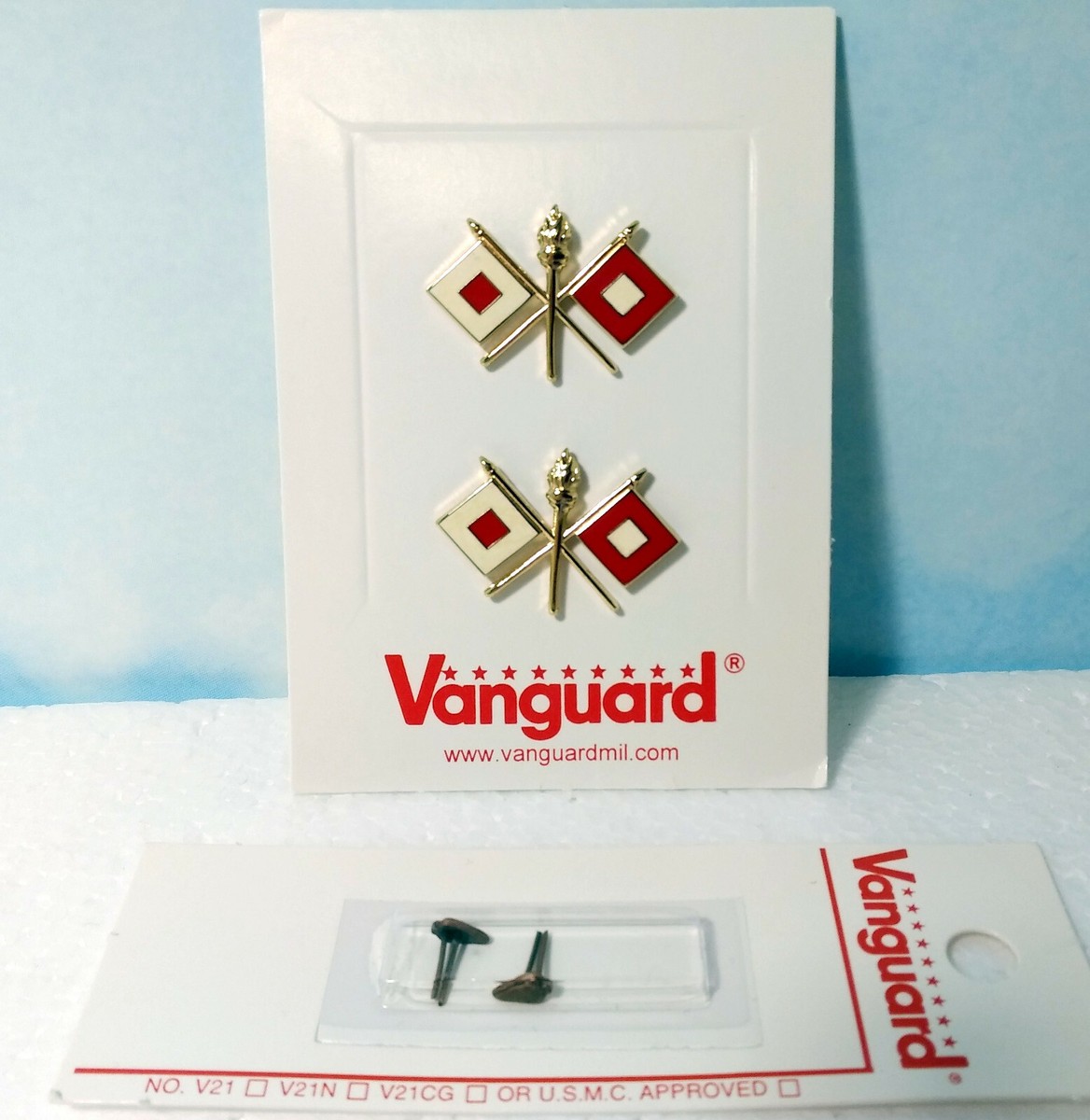 Vanguard Set of 2 Military Red & White Flag Pins V-21 ~ Pr