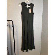 NWT Quince Washable Stretch Silk Tank Midi Dress Forest Green XL