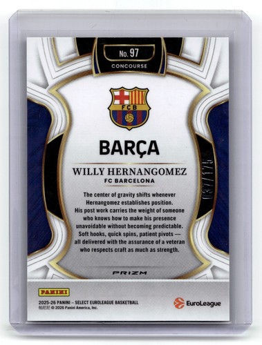 2025-26 Panini Select EuroLeague - Willy Hernangomez, Maroon Prizms /175 - Picture 2 of 2