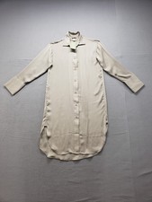 H&M Women Dress XS Beige Button Front Long Sleeve Collared Curved Hem Casual