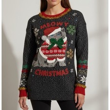 United States Sweaters Ugly Christmas Sweater Women S Black Meowy Cat Sequin