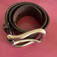 Barney  s Of New York 2  Wide Brown Leather Belt 75/30 Large Silver Buckle France