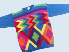 Vintage EXCLUSIVE IMPORTS Multi Color Geometric Sweater 1980s Sz M