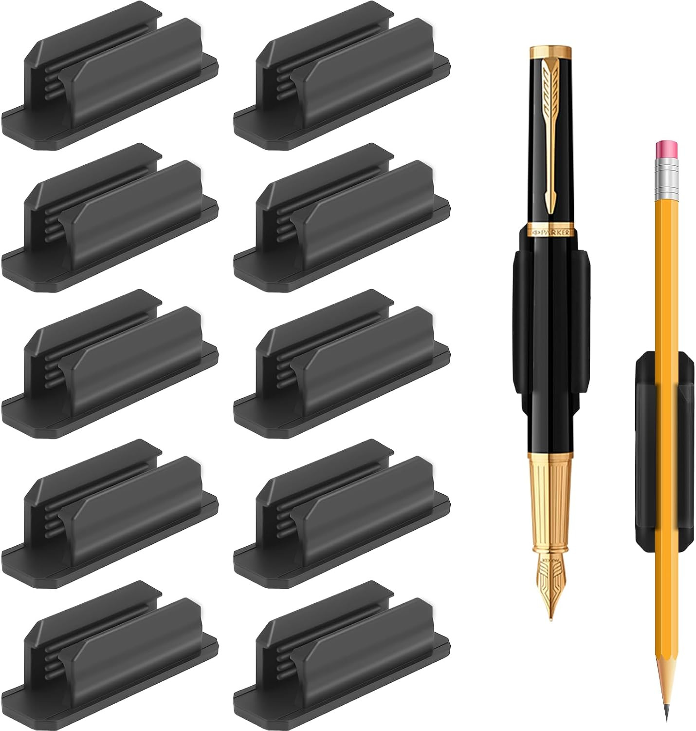 10 PCS Adhesive Pen Holder Desk Wall Silicone Pencil Holders Organizer Black
