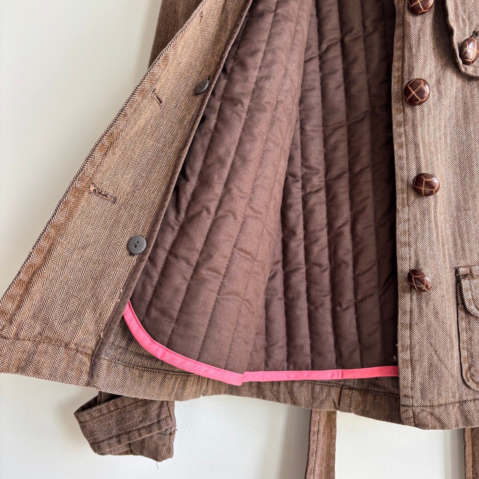 2000s Gap Brown Herringbone Button Front Belted C… - image 3