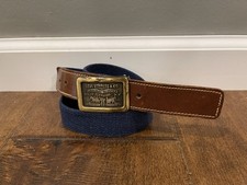 Vintage Levis Century Made In Canada Brown Leather Blue Canvas Belt - Men's 32