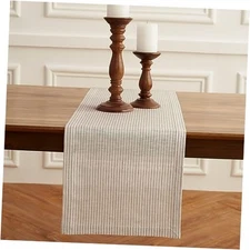  Linen Table Runner 60 Inches - Narrow Stripe 100% 14 x 60 Inch Natural & White