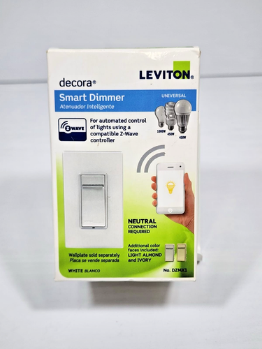 New Leviton DZMX1 White Z wave Smart Dimmer Switch Automated Light Control