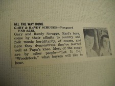 GARY & RANDY SCRUGGS original 1971 music biz promo lp review ALL THE WAY HOME