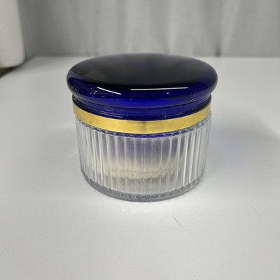 VTG Victoria Secret Dusting Powder Jar Cobalt Blue Lid With Powder Puff