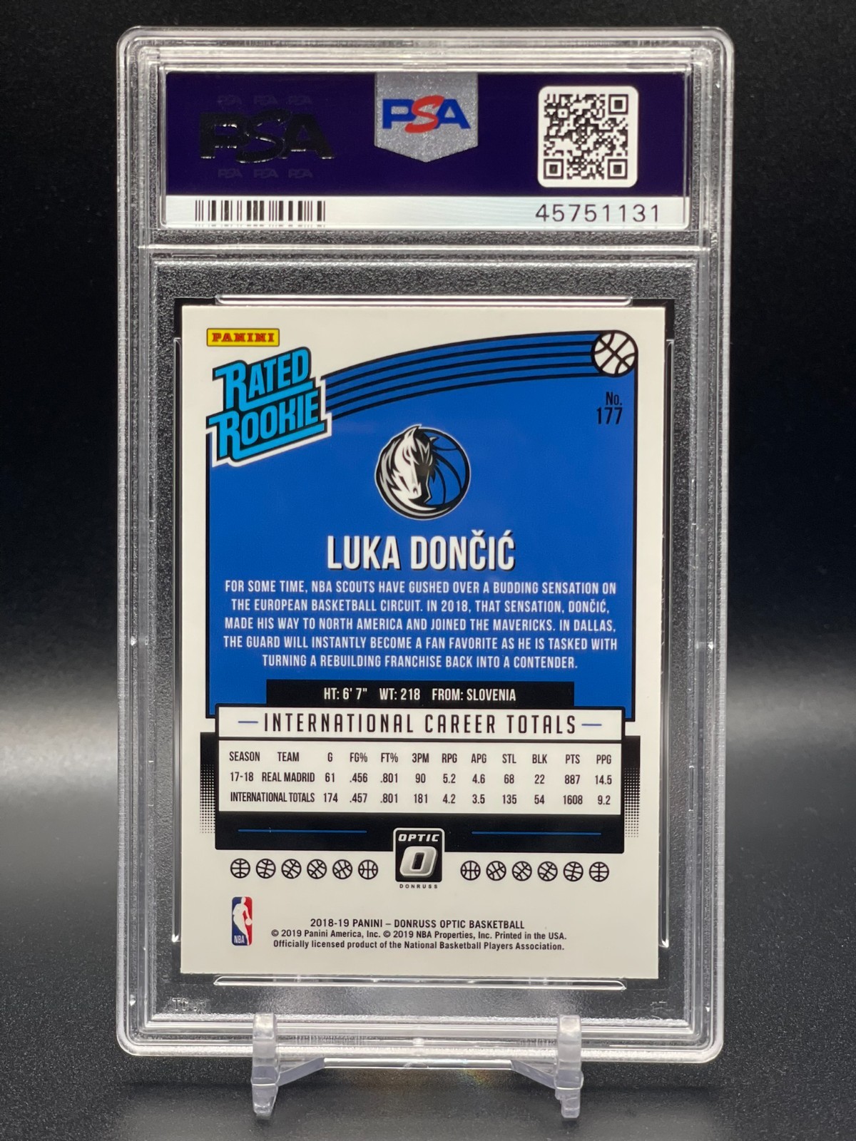 2018-19 PANINI DONRUSS OPTIC #177 LUKA DONCIC RATED ROOKIE CARD PSA 10 GEM MINT! view 2