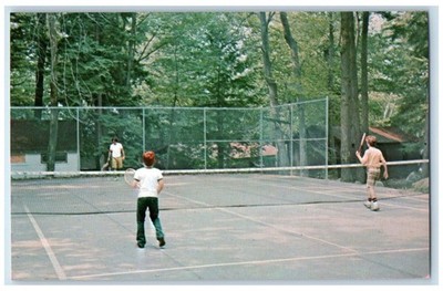 c1950's Tennis Racket Net Ball Tennis Game in Modern Boys Camp NH Postcard