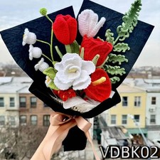 Red Crochet Rose Bouquet Handmade Yarn Flowers Anniversary Romantic Gift