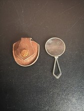 ANTiQUE Vintage Bausch  Lomb B L Folding Pocket Magnifying Glass Leather Case