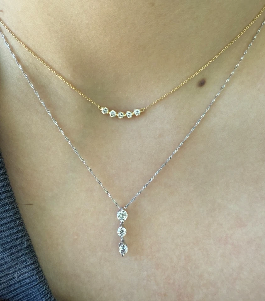 .3CT Natural Three Stone Diamond Pendant Necklace Platinum Singapore Chain 16.1" - Image 3 of 4