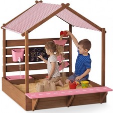 Best Choice Products Deluxe Wooden Sandbox with Canopy Water Table for Kids