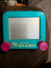 Vintage Pocket Etch A Sketch Ohio Art Green Teal/Purple Works