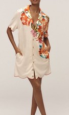 Farm Rio Anthropologie Scalloped Floral Shirt Dress SMALL Beautiful Print $228