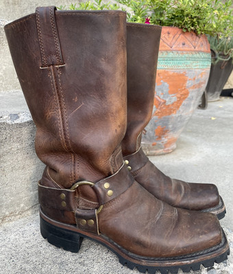 700309 Frye Harness Americana Boots Women 7.5 M Brown Moto Biker Square Toe