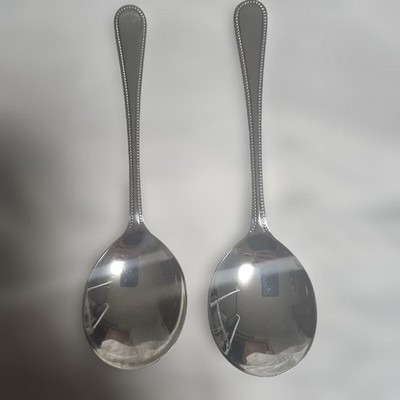 Authentic Christofle Consommé Soup Pearl Spoon Set of 2 Silver Plate Tableware