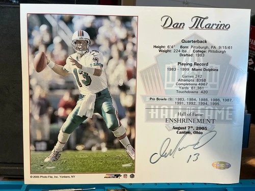 DAN MARINO Miami Dolphins Autographed 8x10 HOF Enshrinement Photo Card -Steiner