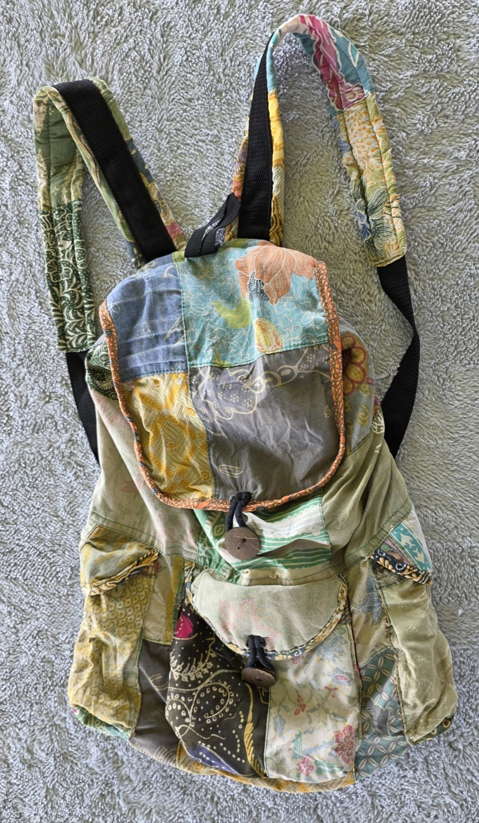 Boho Patchwork Cotton Backpack Drawstring Rucksac… - image 5