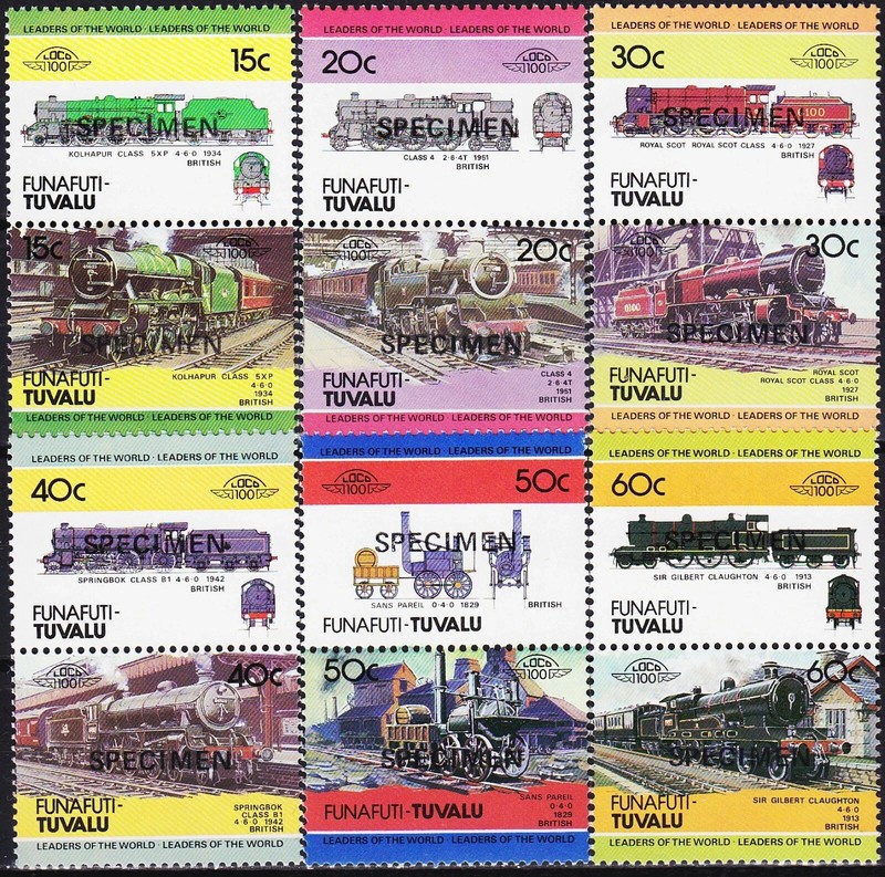 Tuvalu Funafuti 1984-1988 #3, 6, 9, 12, 16, 19 Pairs MNH Trains/Locomotives