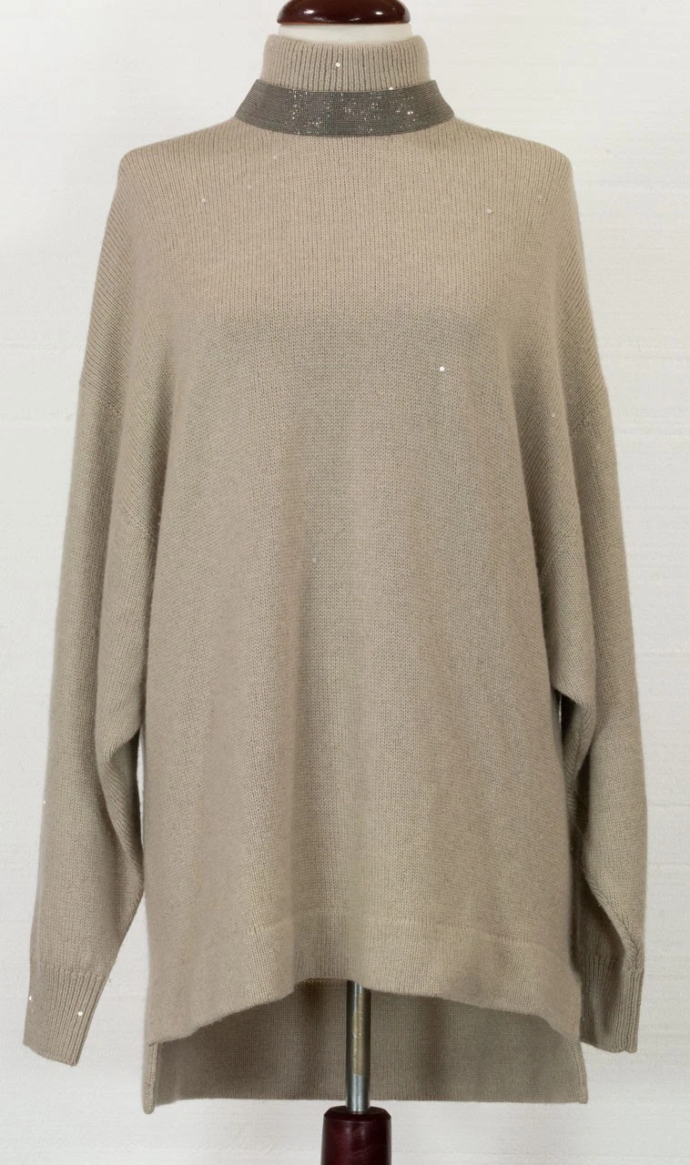 Brunello Cucinelli — $3995 BRUNELLO CUCINELLI CASHMERE/SILK SEQUINED SWEATER W/MONILI AT NECKLINE XL