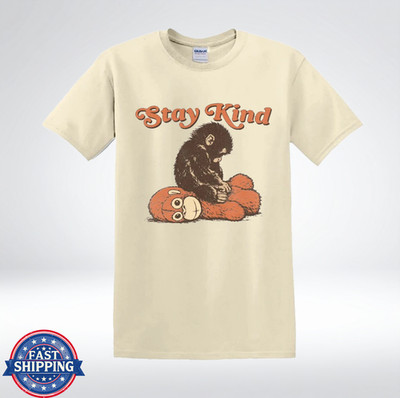 Stay Kind Cute Monkey Vintage Style Positive Message Graphic T-Shirt