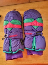 Vintage Purple Pink Teal Gordini Ski Gloves Board Winter Gloves Leather Palms
